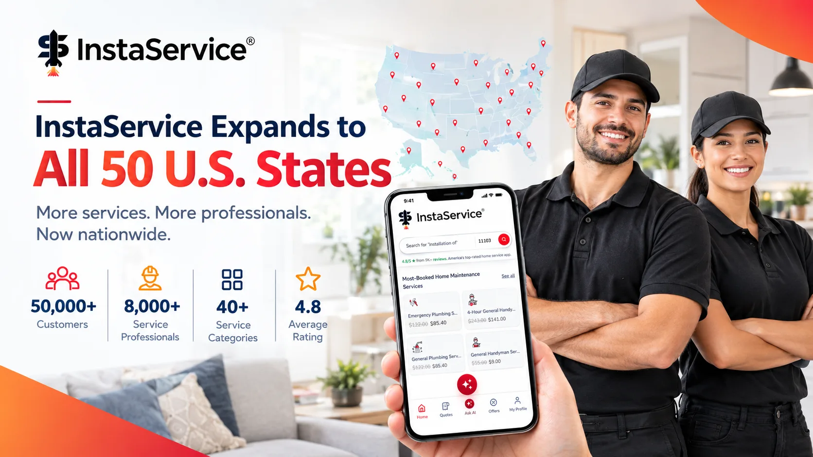 InstaService Expands Nationwide to All 50 States, Surpassing 50,000 Customers
